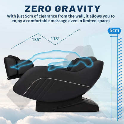 HealthRelife Massagestuhl mit Shiatsu Massagesessel Ganzkörpermassage Zero Gravity, Bluetooth, DIY Mode(Schwarz)