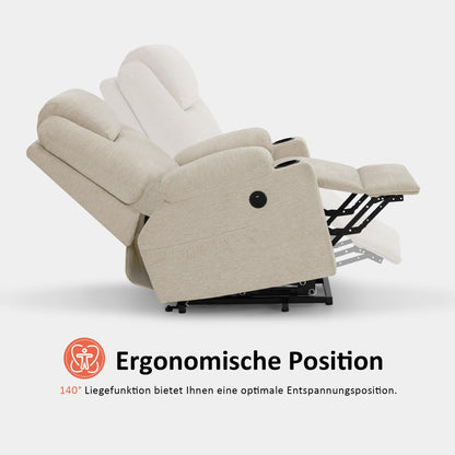 M MCombo Fernsehsessel mit Aufstehhilfe Elektrisch, Relaxsessel mit Liegefunktion bis 140°, Sessel mit Aufstehhilfe, mit Massage & Heizung, Knopf & Fernbedienung Verstellbar, 7040 (Stoff, Beige)