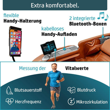 AMBINESS Massagesessel Relaxsessel YUNA | 60 Massageprogramme | deutsche Bediensprache | Zero Gravity-Funktion | 3D-Massagetechnologie Ganzkörpermassage + Wärmefunktion | Vitalwertmessung | Cognac