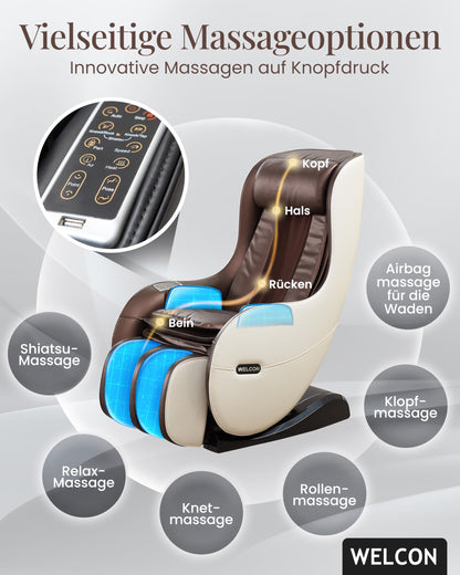 WELCON Massagesessel EASYRELAXX in beige braun mit Automatikprogrammen sowie manueller 3D Massage vom Nacken bis unter die Oberschenkel