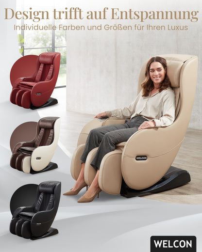 WELCON Massagesessel EASYRELAXX BEIGE - 3D Massagestuhl mit Neigungsverstellung elektrisch, Automatikprogramme Knetmassage Klopfmassage Rollenmassage Airbagmassage Sessel Massagestuhl