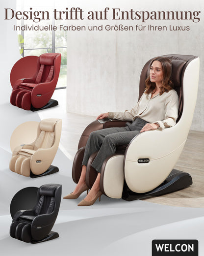WELCON Massagesessel EASYRELAXX in beige braun mit Automatikprogrammen sowie manueller 3D Massage vom Nacken bis unter die Oberschenkel
