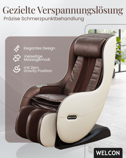 WELCON Massagesessel EASYRELAXX in beige braun mit Automatikprogrammen sowie manueller 3D Massage vom Nacken bis unter die Oberschenkel